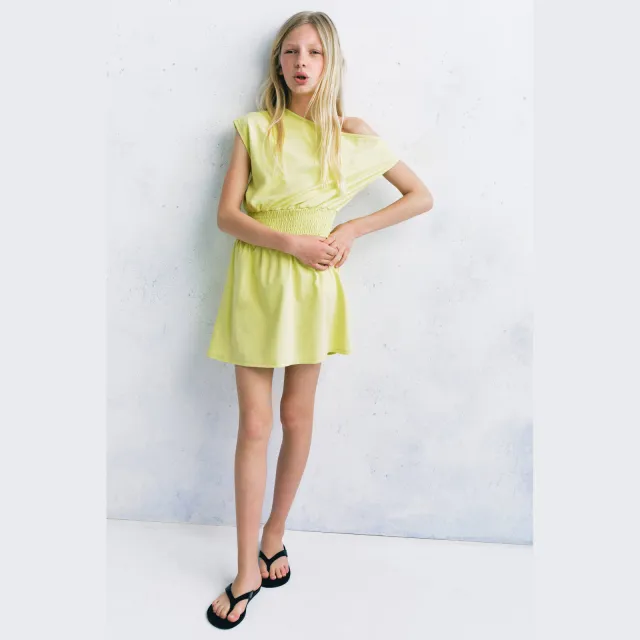 Mango Kids jurk met smockwerk limegroen
