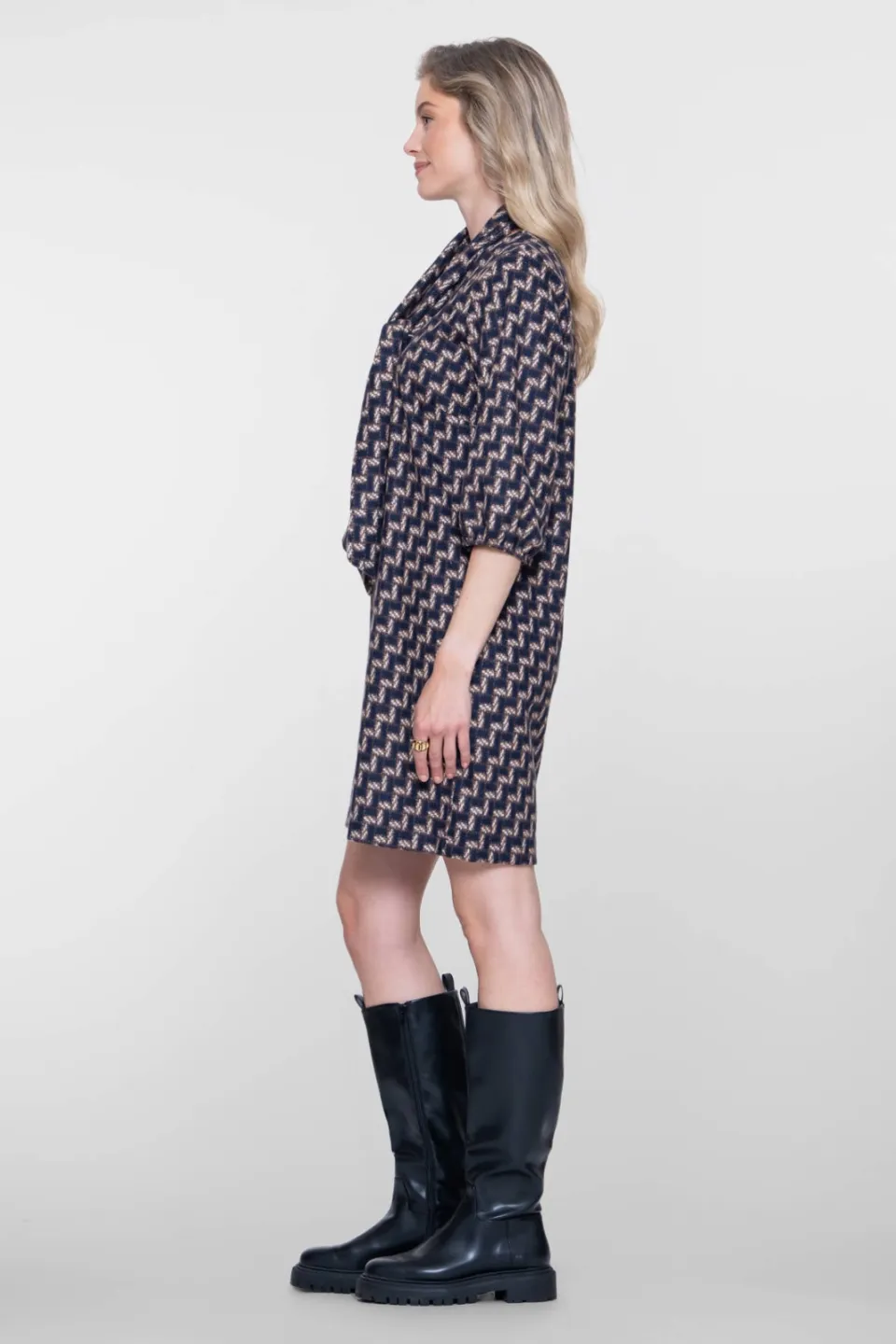 Geisha midi jurk donkerblauw, foto 6