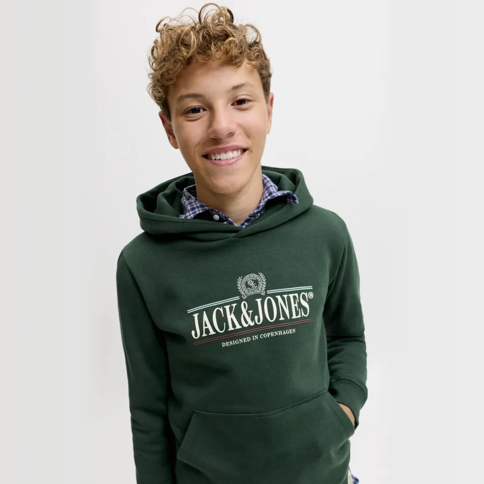Jack & Jones JUNIOR hoodie met logo - donkergroen, foto 4