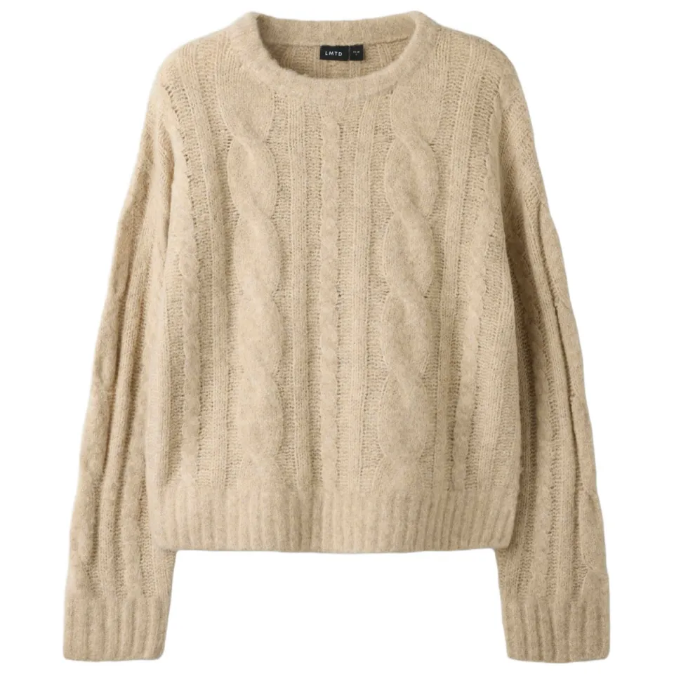 LMTD gebreide trui met kabels en wol - beige, foto 2