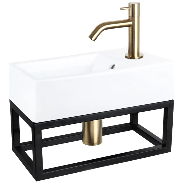 Differnz Fonteinset Differnz Force Keramiek en Handoekrek 40x22x11.5 cm Wit Met Gebogen Kraan Mat Goud