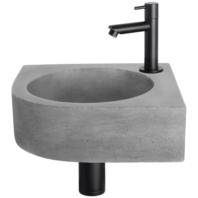 Differnz Fonteinset Differnz Cleo 31.5x31.5x10 cm Beton Donker Grijs Met Kraan Recht Mat Zwart