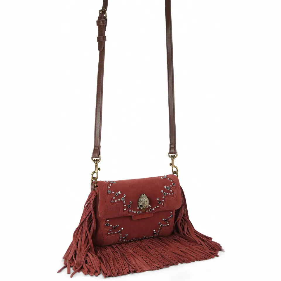 Kurt Geiger Oxford suède schoudertas met franjes donkerrood bordeau, foto 2