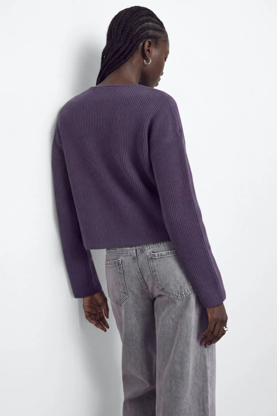 Mango TEEN rechtvallende gebreide trui met cut-out - paars, foto 4