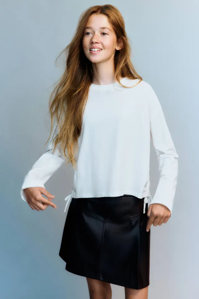 Mango longsleeve met plooien naturel wit, foto 5