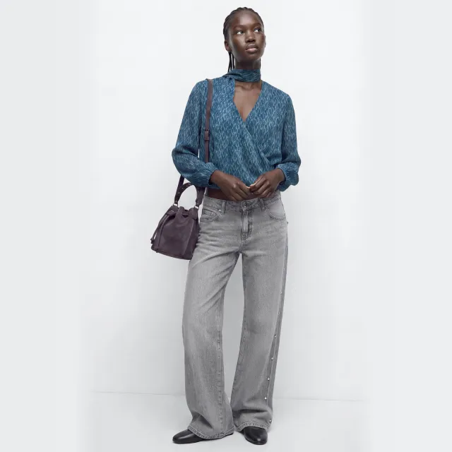 Mango Teen rechtvallende overslagtop met print blauw