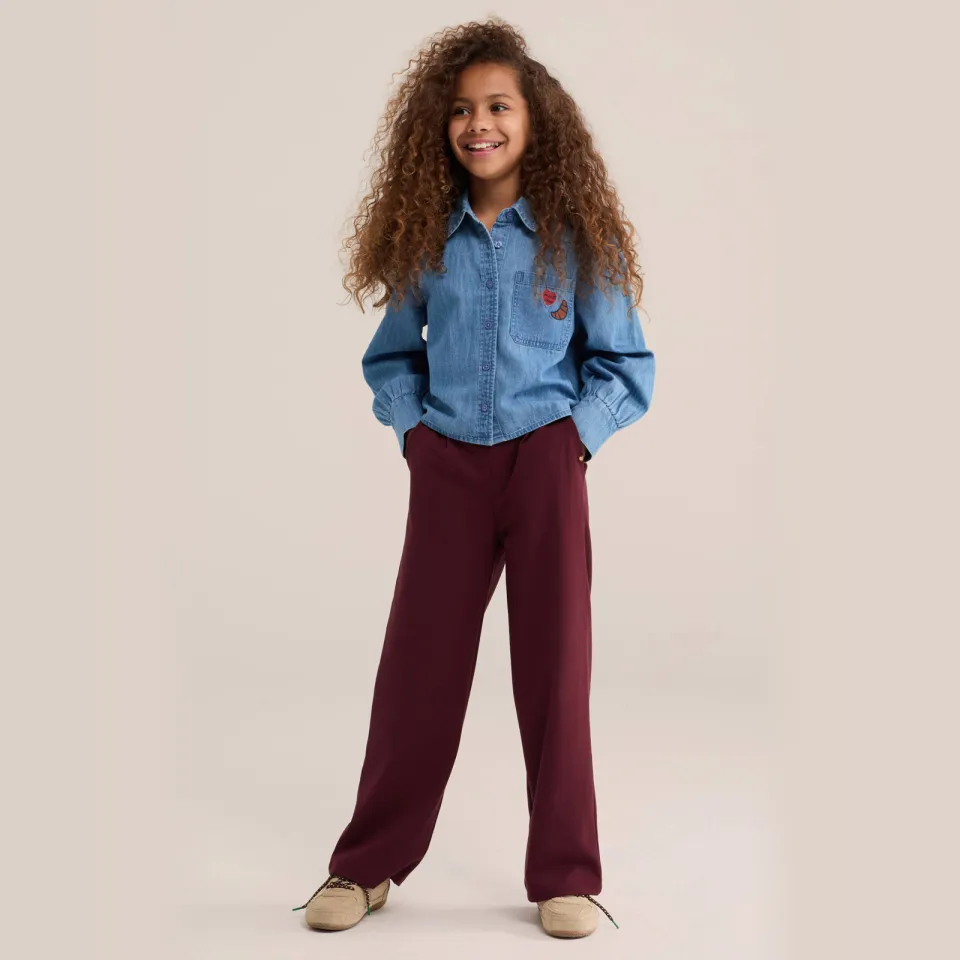 WE Fashion loose fit pantalon met plooien donkerrood