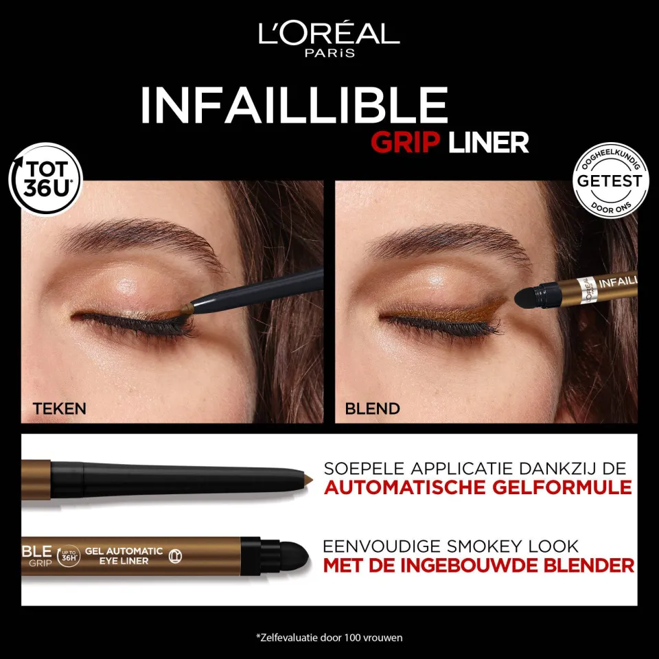 L'oréal Infaillible 36H Grip Gel Automatic eyeliner bruin, foto 4