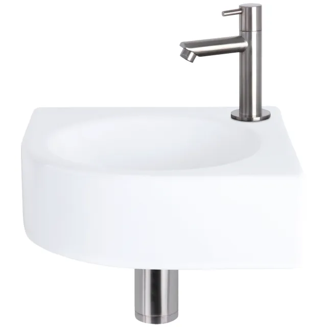 Fonteinset Differnz Cleo 30x30x10 cm Keramiek Wit Met Kraan Recht Mat Chroom