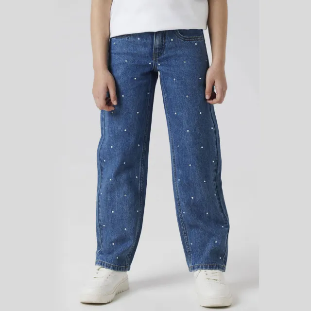 NAME IT KIDS straight leg jeans blauw met strass steentjes denim blue