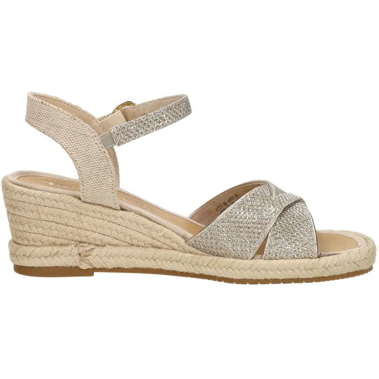 Tamaris sandalen met sleehak goud Goudkleur