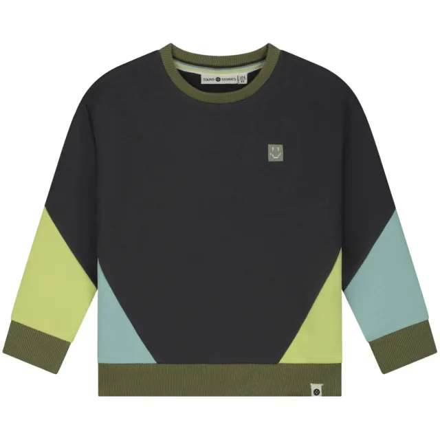 Stains&Stories sweater - antraciet Antraciet/limegroen/lichtblauw