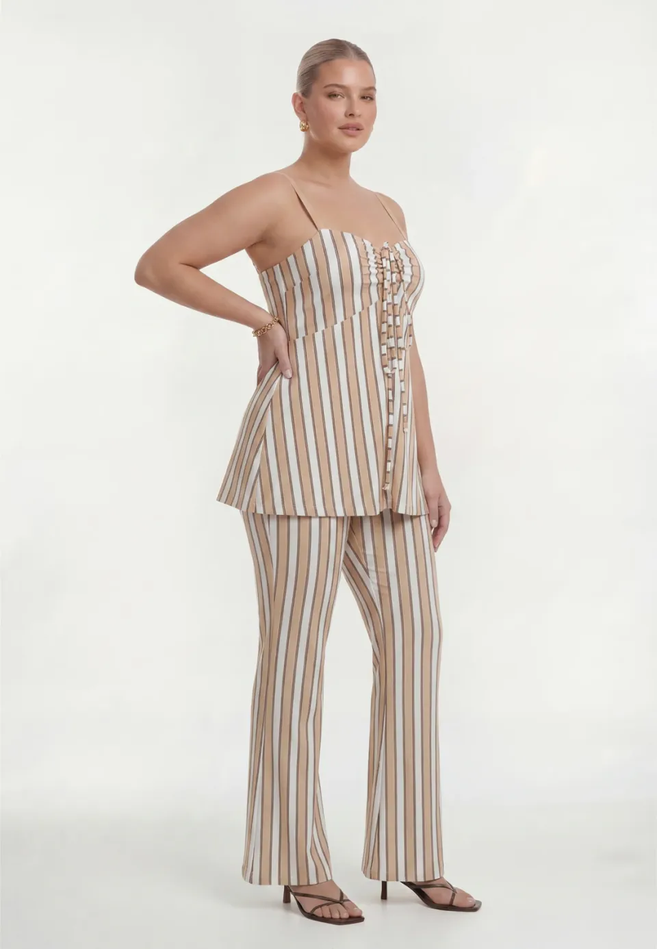 Yoek Decostripe pantalon lichtbruin, foto 2