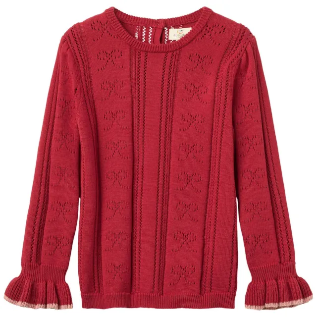 Copenhagen Colors katoenen rechtvallende gebreide trui met ruches - rood