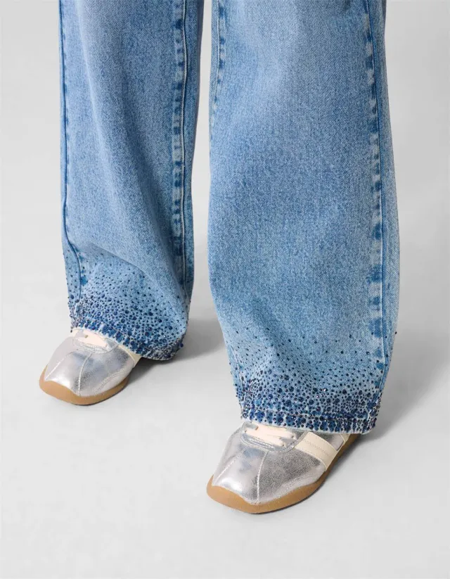 Shoeby wide leg jeans met strass-steentjes - medium blue denim