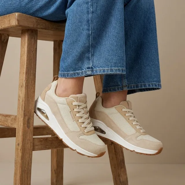 Skechers Uno 2 Much Fun Sneakers taupe Textiel, foto 4
