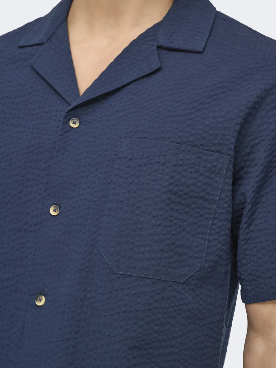 Only & Sons relaxed casual seersucker overhemd donkerblauw navy blazer., foto 5