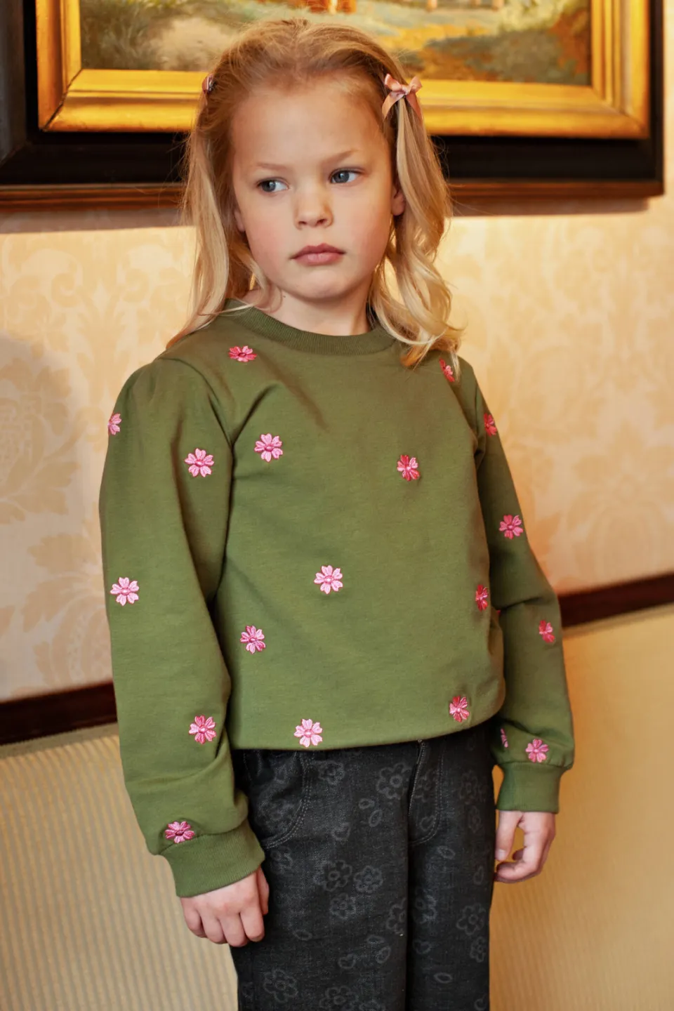 Jubel oversized sweater Moon Flowers olijfgroen/roze, foto 5