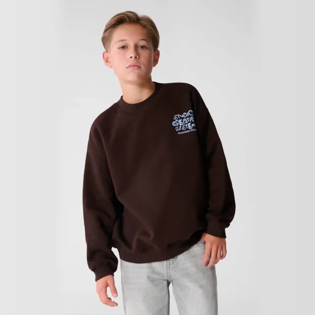 Shoeby sweater met tekst - donkerbruin