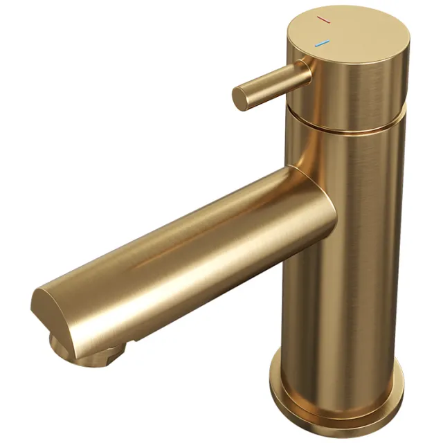 Brauer Wastafelmengkraan Brauer Gold Edition Coldstart Opbouw Laag Korte Ronde Hendel Geborsteld Goud PVD