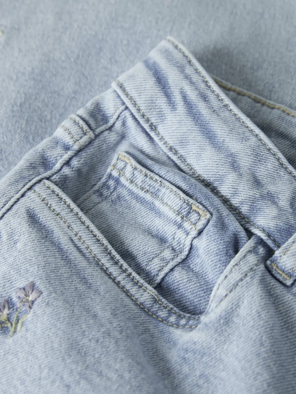 NAME IT KIDS gebloemde wide leg jeans light blue denim, foto 2