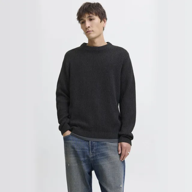 Jack & Jones ESSENTIALS trui rib gebreid zwart Black