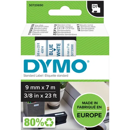 Dymo 40914 (S0720690) Tape Blauw op wit (9 mm), foto 3