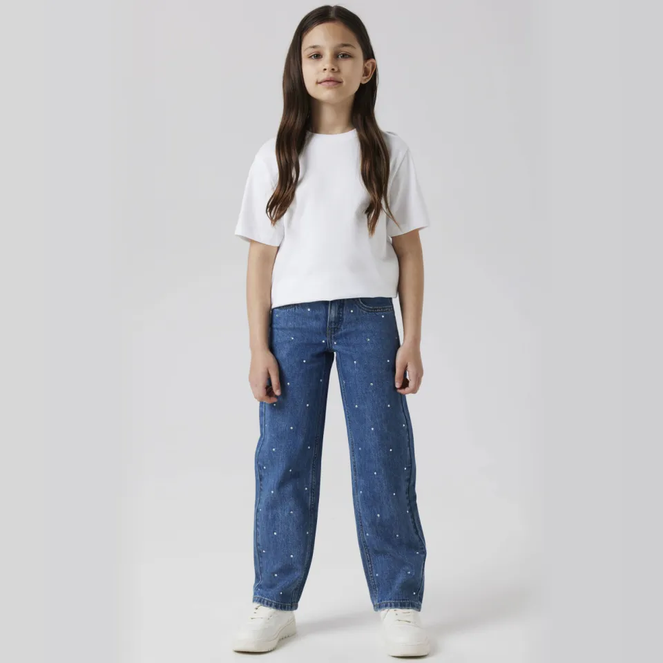 NAME IT KIDS straight leg jeans blauw met strass steentjes denim blue