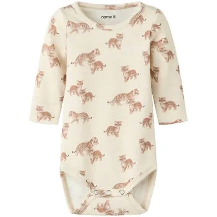 NAME IT BABY gebreide romper met print - ecru/beige Jongens Stretchkatoen Ronde hals