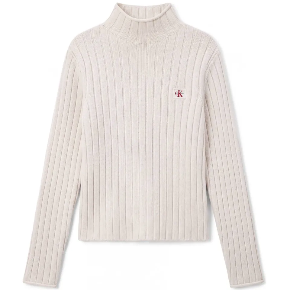 Calvin Klein JEANS katoenen gebreide trui met logo - ecru, foto 2