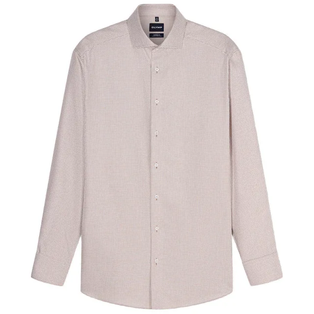Olymp slim fit pied-de-poule overhemd - bruin