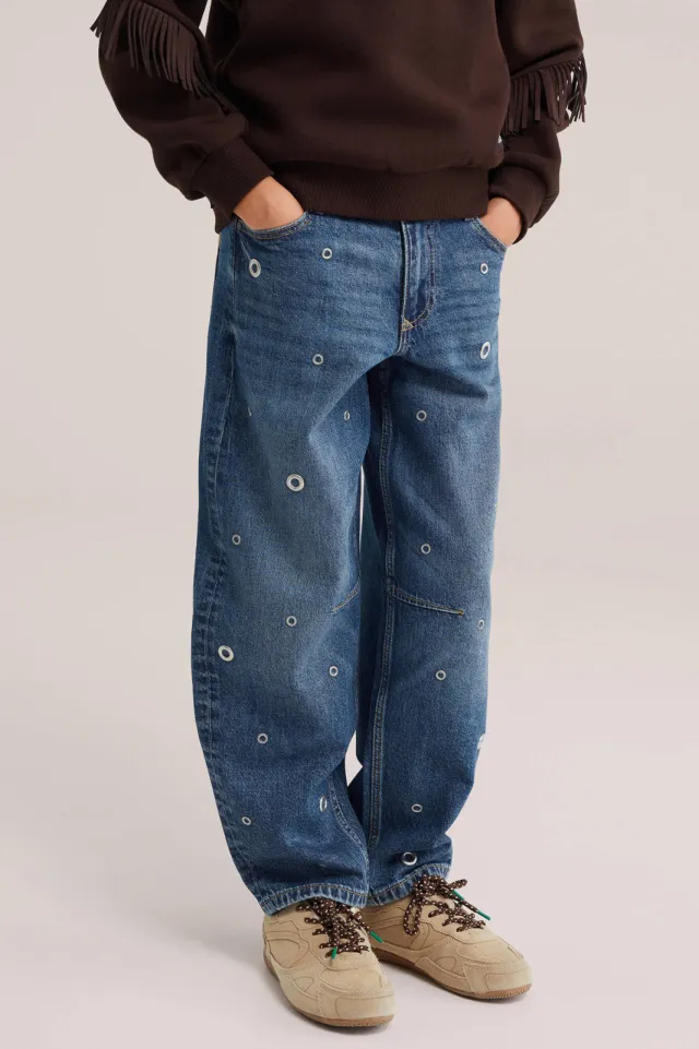 WE Fashion Blue Ridge barrel jeans met studs - easy blue denim, foto 3