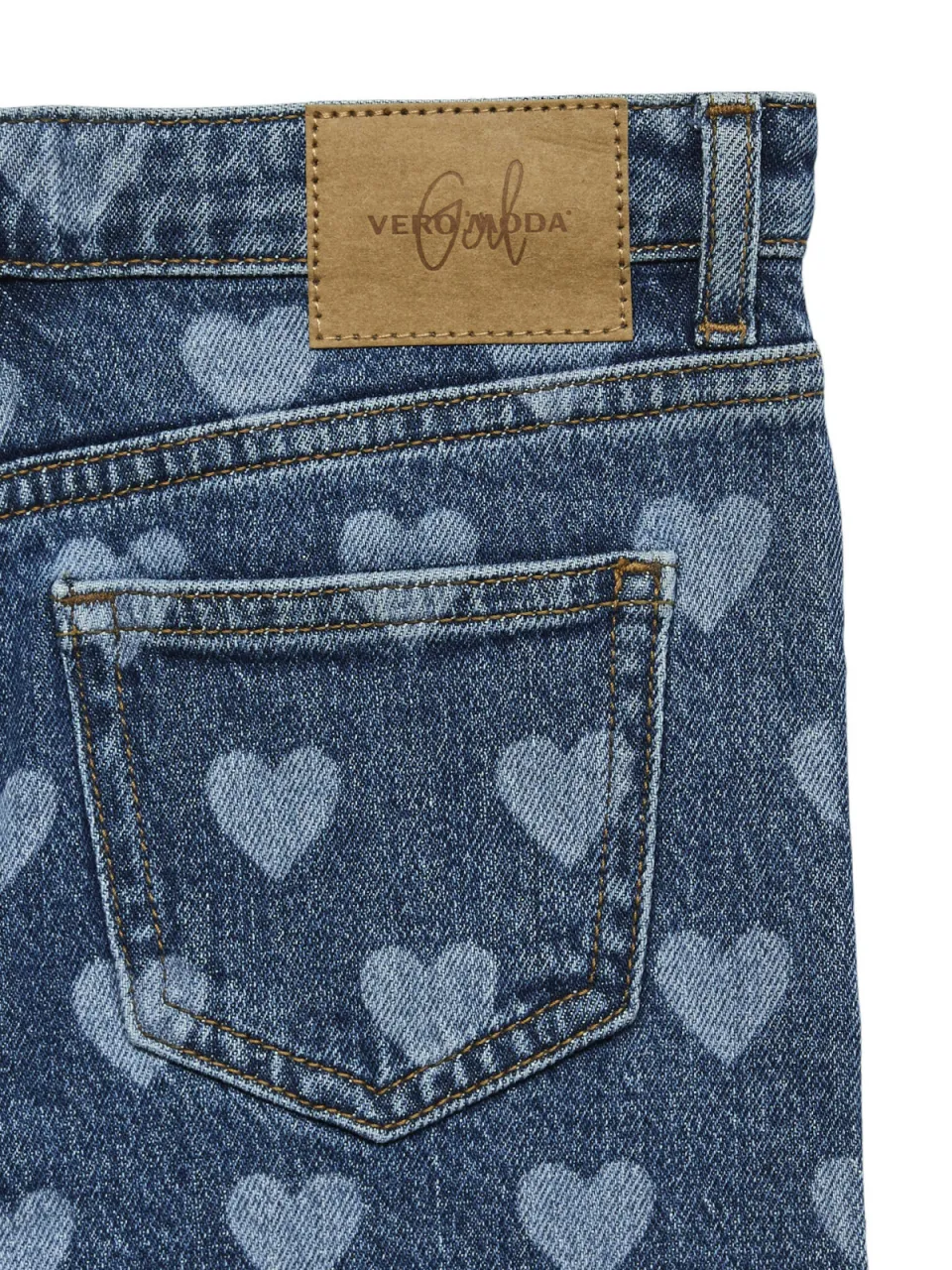 Vero Moda GIRL high waist wide leg jeans met hartjes medium blue denim, foto 6