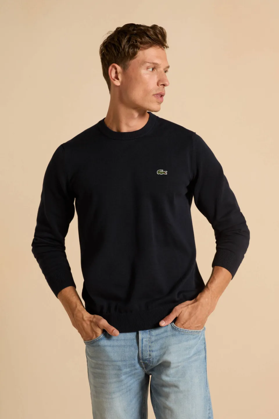 Lacoste pullover fijn gebreid donkerblauw