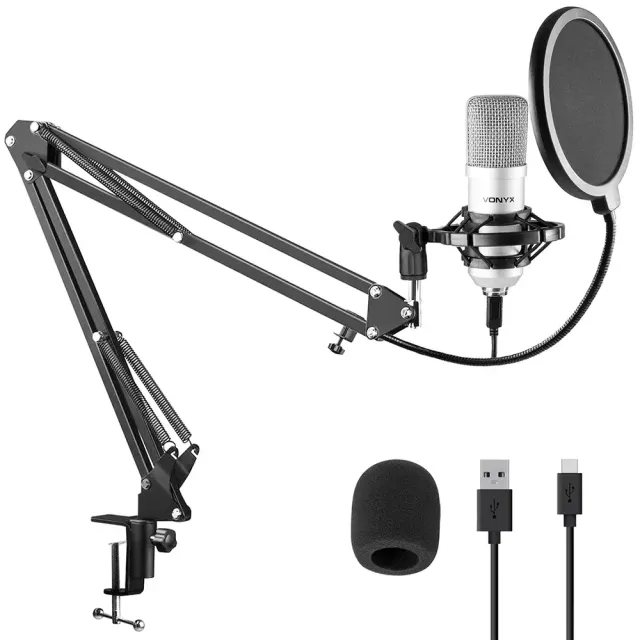 Vonyx CMS300S USB studiomicrofoon met verstelbare arm titanium