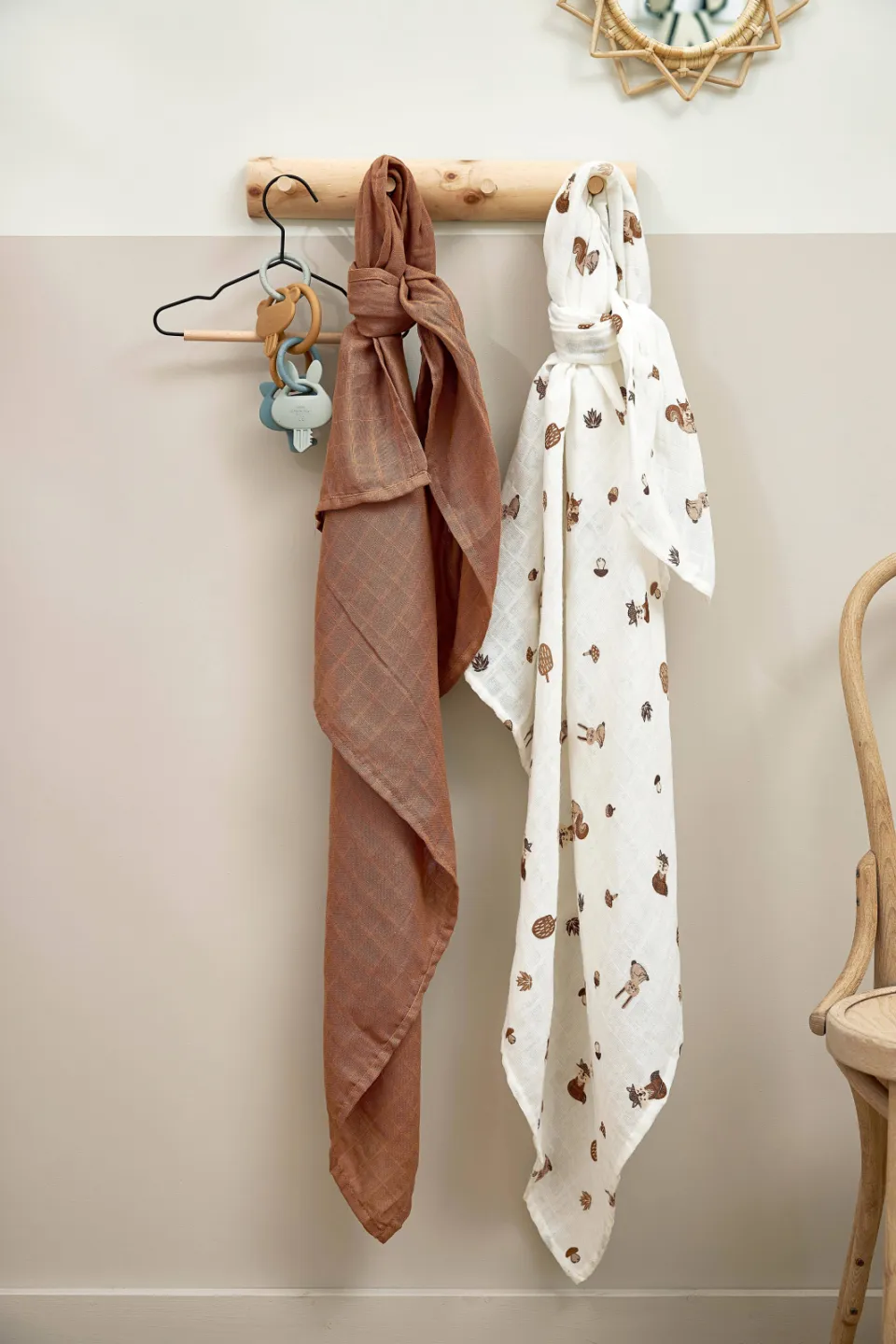 Meyco hydrofiele swaddle Forest Animals toffee set van 2 bruin/wit, foto 2