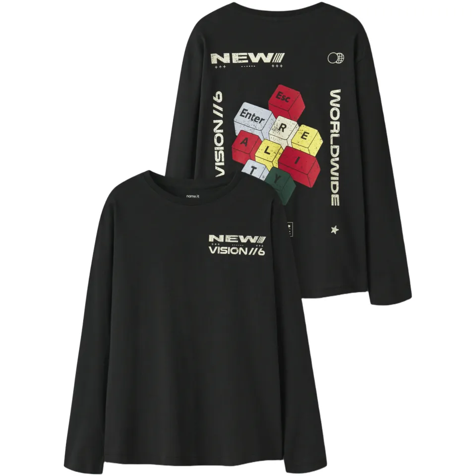 NAME IT rechtvallende longsleeve met backprint zwart, foto 2