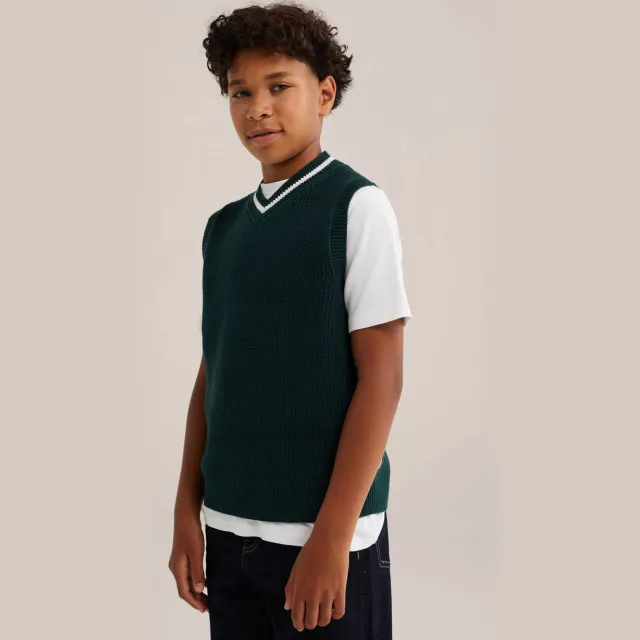 WE Fashion katoenen gebreide spencer - donkergroen