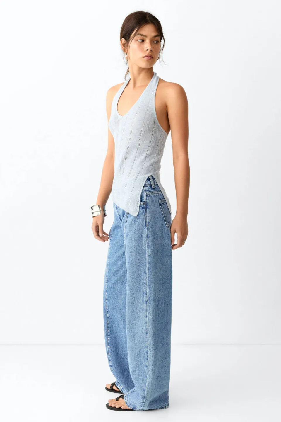 Mango TEEN wide leg jeans met studs - mediumblauw, foto 4