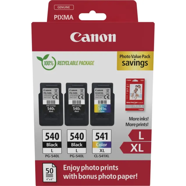 Canon PG-540L en CL-541XL inktcartridges multipack Zwart;Cyaan;Magenta;Geel