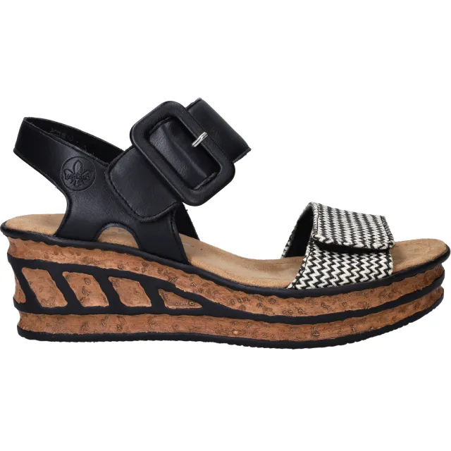 Rieker 68172-00 sleehak sandalen zwart