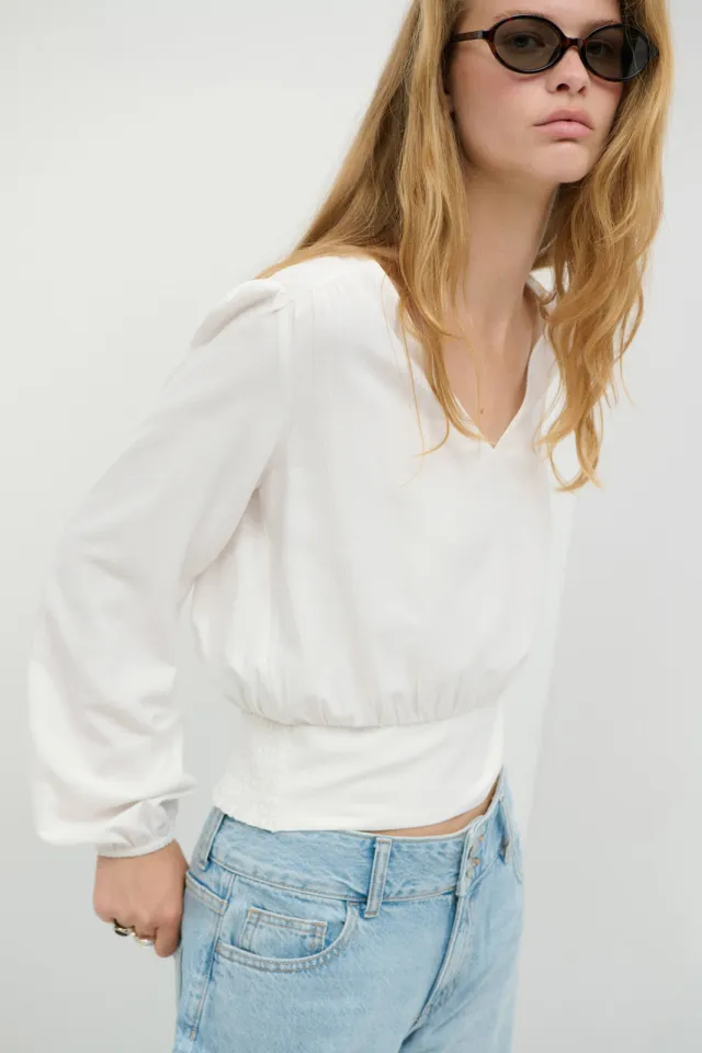 Mango blousetop met smockwerk wit
