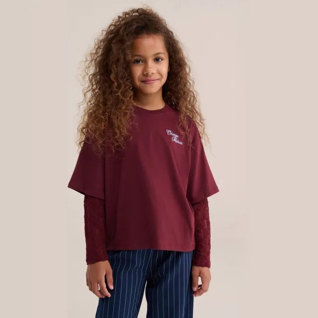 WE Fashion longsleeve met print - donkerrood
