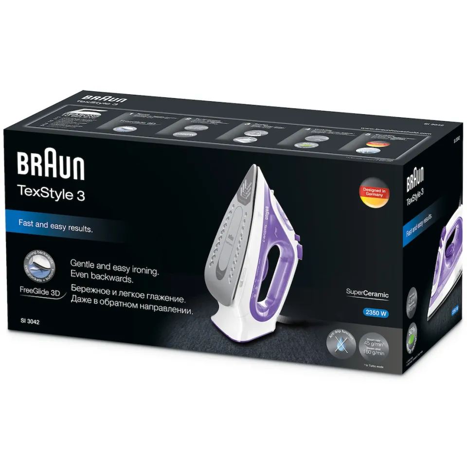 Braun SI3042VI TexStyle 3 stoomstrijkijzer paars, foto 4