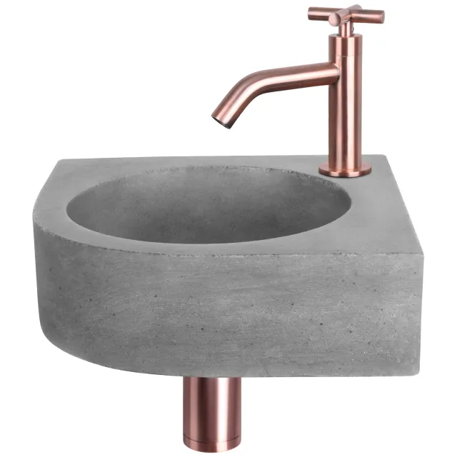 Differnz Fonteinset Differnz Cleo 31.5x31.5x10 cm Beton Donker Grijs Met Kruis Kraan Rood Koper