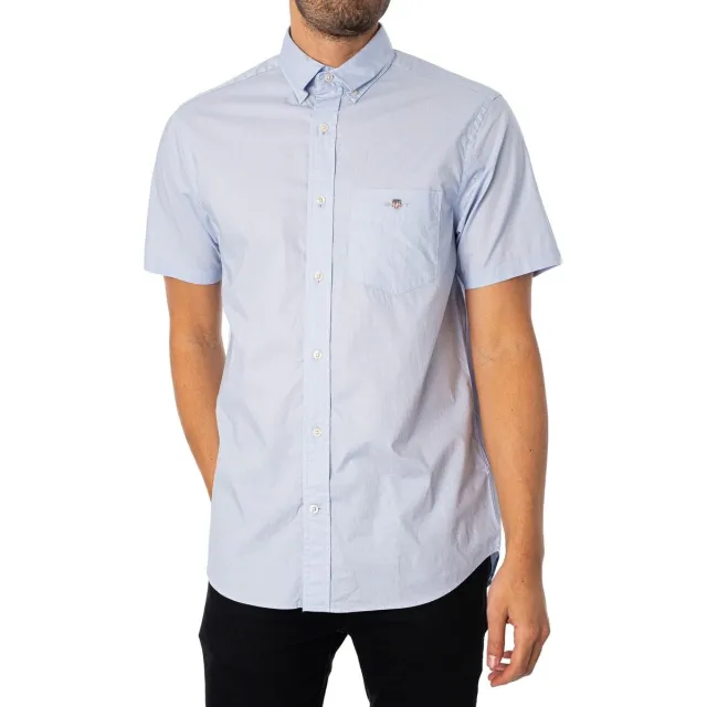 Gant Overhemd Lange Mouw Gant Normaal poplin overhemd met korte mouwen lichtblauw