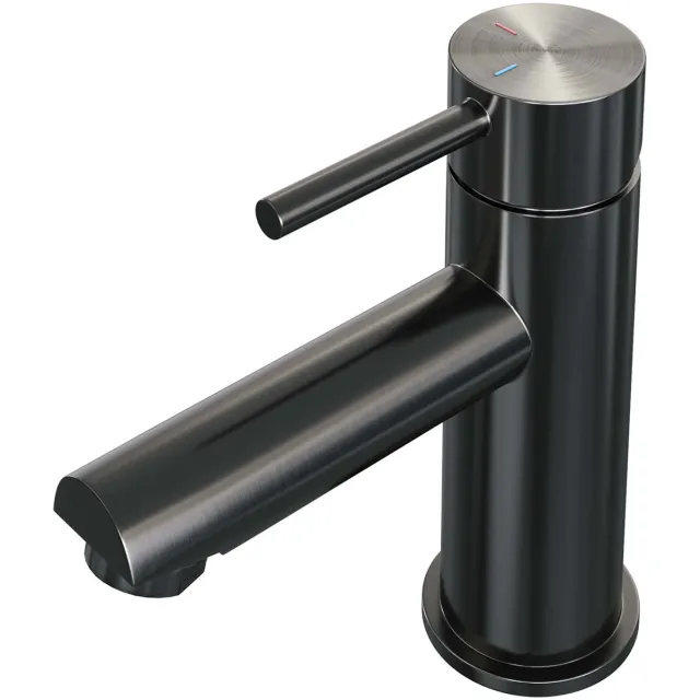 Brauer Wastafelmengkraan Brauer Gunmetal Edition Coldstart Opbouw Laag Ronde Hendel Geborsteld Gunmetal PVD