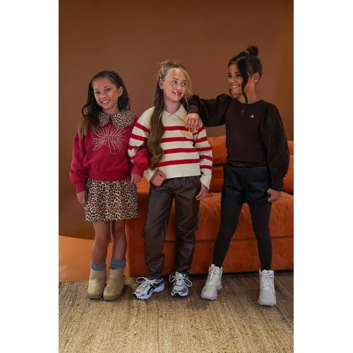 Like Flo imitatieleren regular fit coated broek met plooien bruin, foto 3