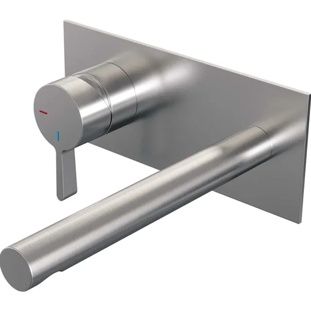 Brauer Inbouw Wastafelmengkraan Brauer Brushed Edition Coldstart Rechte Uitloop Halfronde Hendel Links Geborsteld RVS PVD Met Afdekplaat