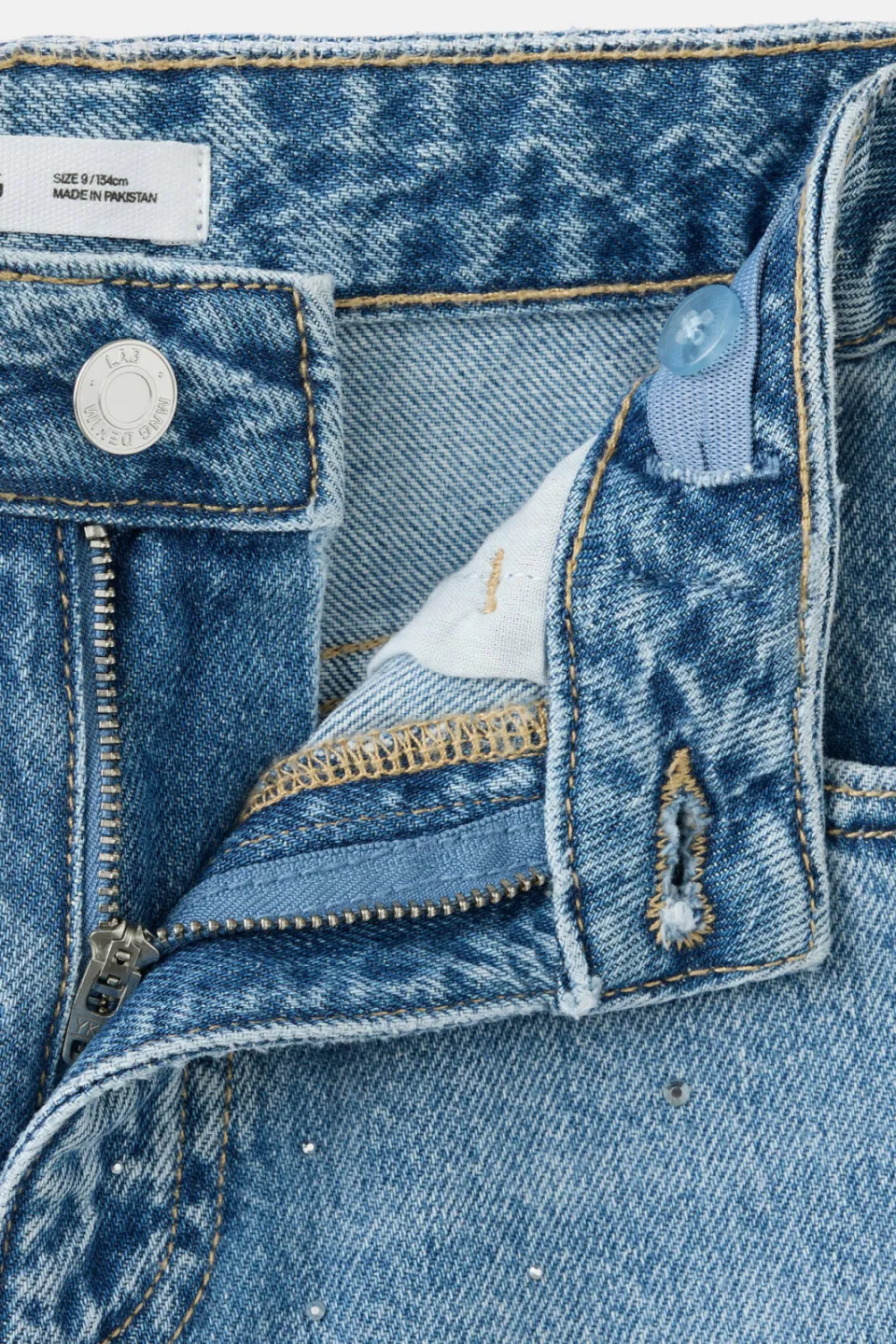 Mango Kids high wide leg jeans met strass-steentjes - blauw, foto 4